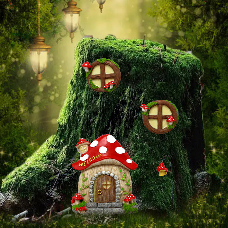 Enchanting Fairy Garden Mushroom House Set - Whimsical Tree Trunk Decor for Outdoor Gardens - Image 3
