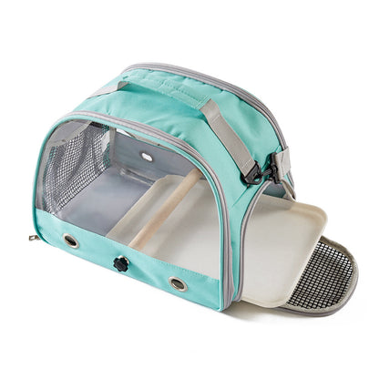 Green Portable Clear View Bird Carrier Travel Cage with Perch & Tray - Breathable Pet Bag for Parrots, Cockatiels & Small Animals - Image 3