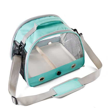 Green Portable Clear View Bird Carrier Travel Cage with Perch & Tray - Breathable Pet Bag for Parrots, Cockatiels & Small Animals - Image 4