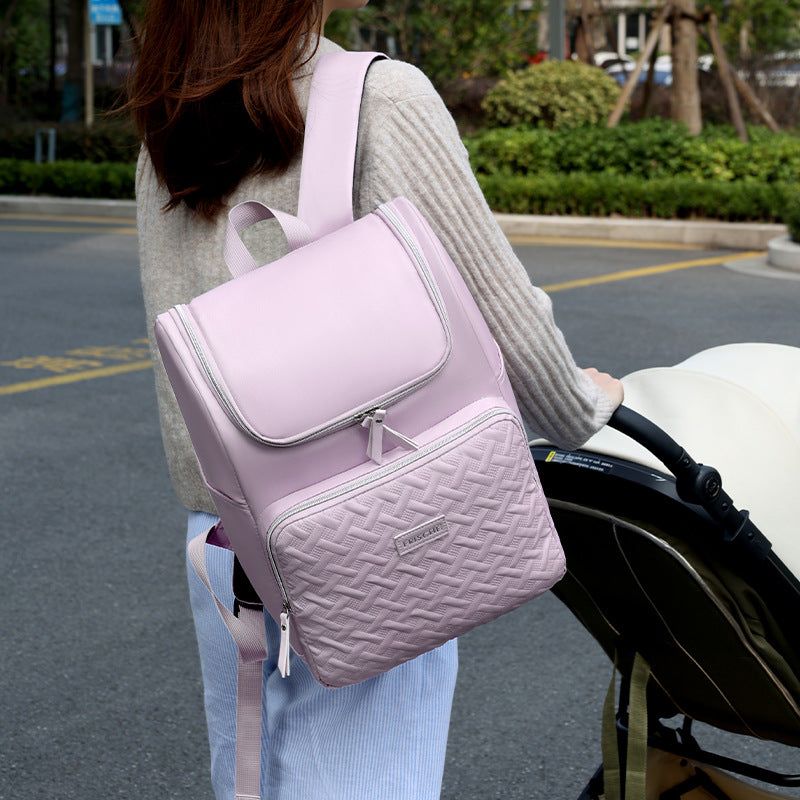 Grey Stylish Quilted Diaper Bag Backpack - Large 17L Capacity Lightweight Nappy Bag for Mum - Image 2