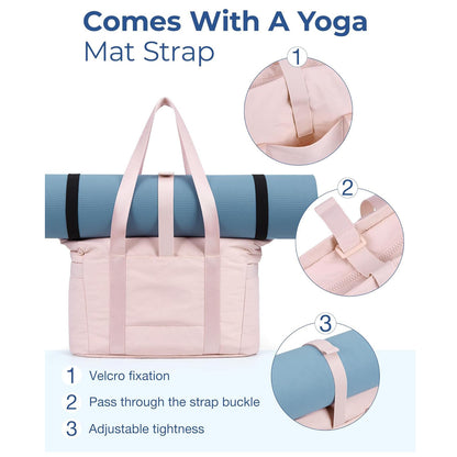 Pink Versatile Women's Gym Tote Bag with Yoga Mat Strap - 18L Carryall, Fits 15.6 Laptop, Multi-Pocket Organizer - Image 3