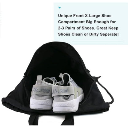 Blue Multi-Pocket Drawstring Backpack Gym Bag with Zipper Compartments, Bottle Holders & Reflective Strip - Image 3