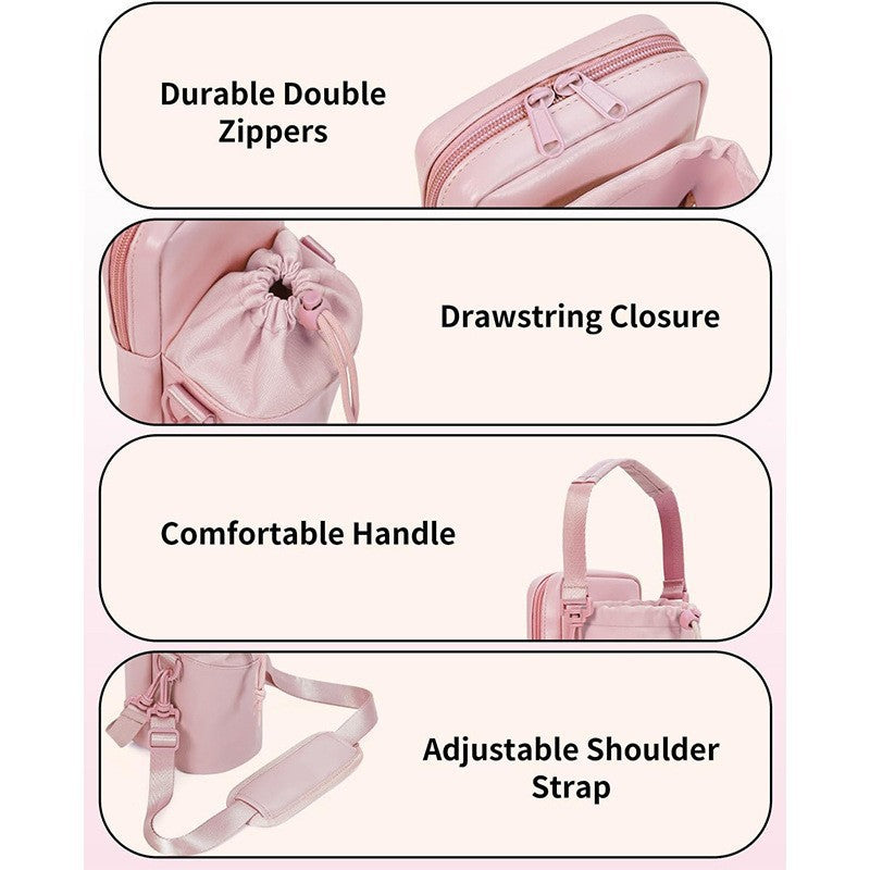 Black Stylish Water Bottle Carrier Bag with Phone Pocket, Key Clip & Adjustable Strap - Crossbody Sling Holder - Image 4