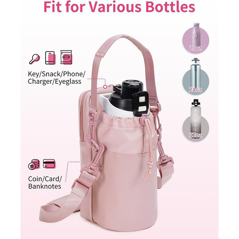 Black Stylish Water Bottle Carrier Bag with Phone Pocket, Key Clip & Adjustable Strap - Crossbody Sling Holder - Image 5
