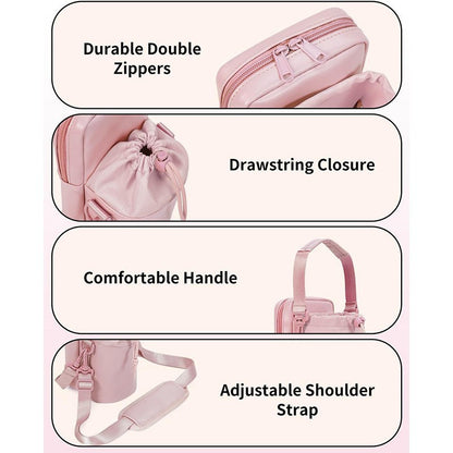 Beige Stylish Water Bottle Carrier Bag with Phone Pocket, Key Clip & Adjustable Strap - Crossbody Sling Holder - Image 4