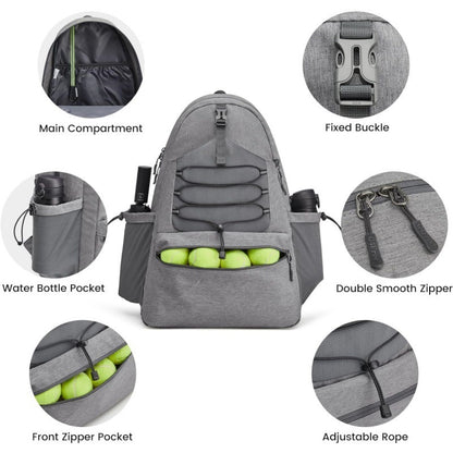 Grey Lightweight Water Resistant Tennis Backpack - Multi-Pocket Sports Bag for Rackets, Balls & Gear - Image 3