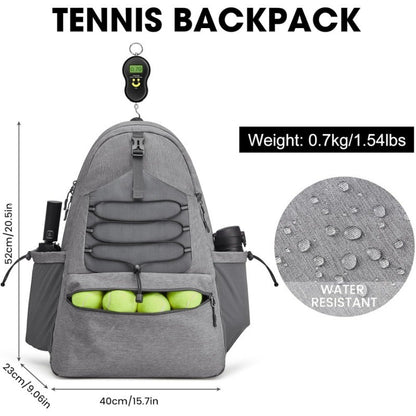 Black Lightweight Water Resistant Tennis Backpack - Multi-Pocket Sports Bag for Rackets, Balls & Gear - Image 2