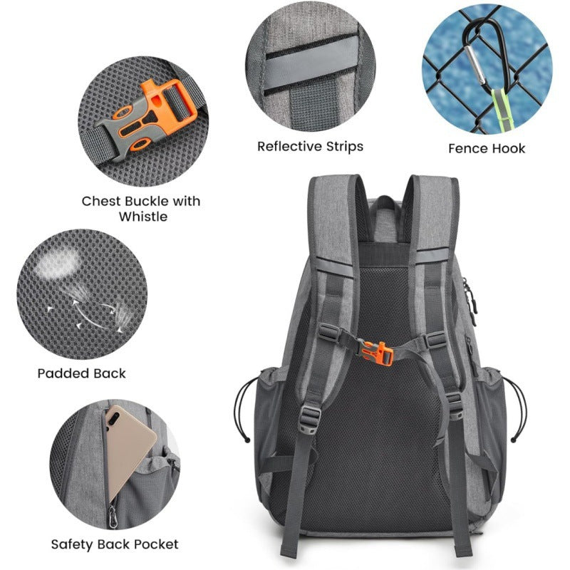 White Lightweight Water Resistant Tennis Backpack - Multi-Pocket Sports Bag for Rackets, Balls & Gear - Image 4