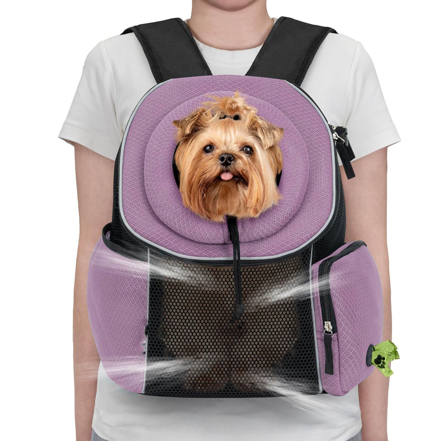 Purple Breathable Mesh Pet Carrier Backpack - Head-Out Design for Small Dogs & Cats, Ventilated Travel Hiking Carrier Bag with Front Entry & Pockets