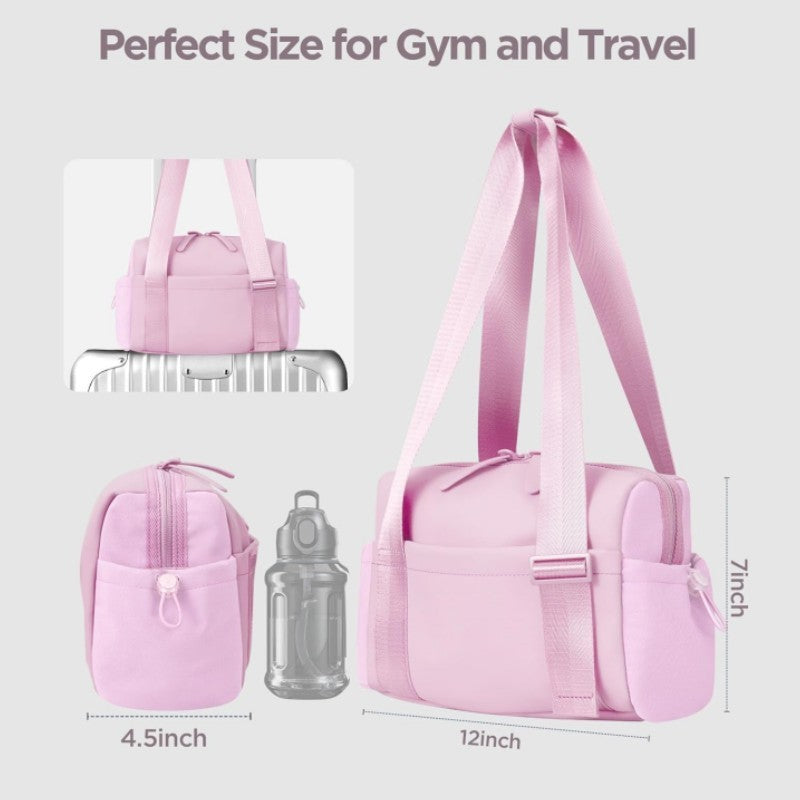 Stylish Pink Mini Gym Bag & Travel Tote - Compact Duffel with Wet Pocket, Luggage Sleeve & Multiple Compartments - Image 3