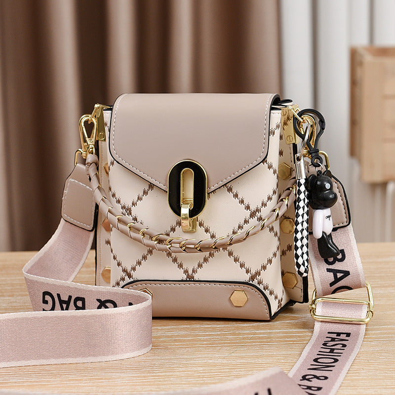 khaki Stylish Korean Minimalist Crossbody Bag - Elegant Small Square Shoulder Bag with Phone Pocket
