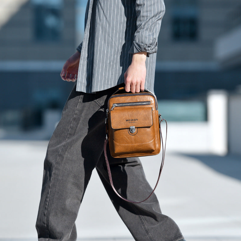 Premium PU Leather Crossbody Bag for Men - Vintage Light Brown Shoulder Bag  - Image 4