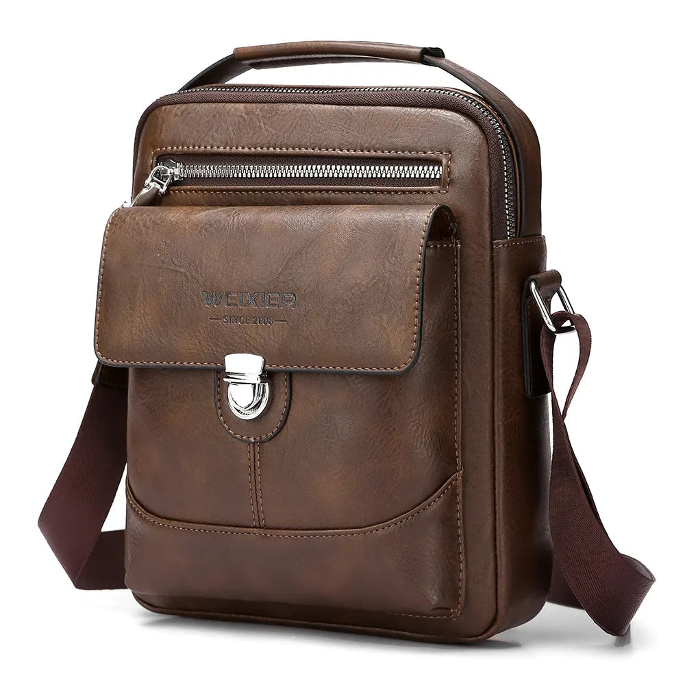 Premium PU Leather Crossbody Bag for Men - Vintage Dark Brown Shoulder Bag