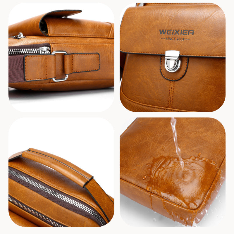Premium PU Leather Crossbody Bag for Men - Vintage Dark Brown Shoulder Bag - Image 2