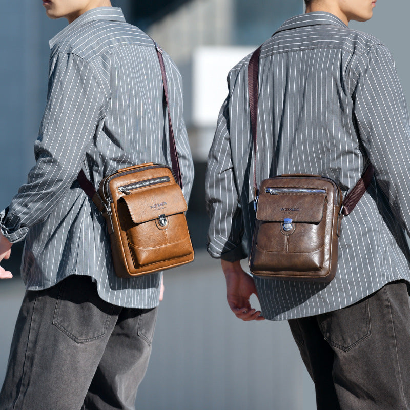 Premium PU Leather Crossbody Bag for Men - Vintage Dark Brown Shoulder Bag - Image 3