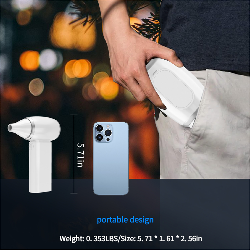 White Portable Turbo Handheld Blower Fan - 130000RPM High-Speed Mini Fan with 5000mAh Battery - Image 4