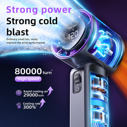 Purple Portable Handheld Fan with 120-Speed Display - USB Rechargeable Mini Cooling Fan for Outdoor Use - Image 4