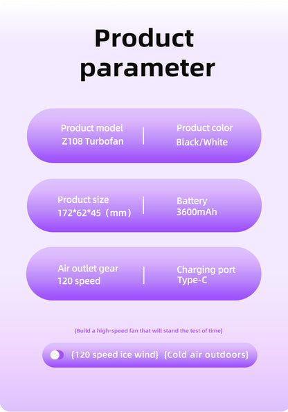 Purple Portable Handheld Fan with 120-Speed Display - USB Rechargeable Mini Cooling Fan for Outdoor Use - Image 6