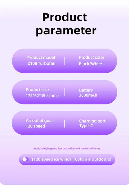 Purple Portable Handheld Fan with 120-Speed Display - USB Rechargeable Mini Cooling Fan for Outdoor Use - Image 6