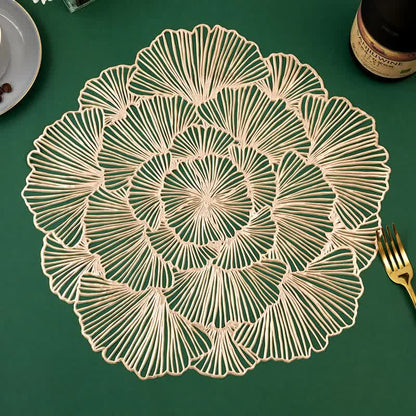 Bronze Color Elegant Floral PVC Placemats - Set of 8, Durable & Stylish Table Mats (38cm) - Image 4