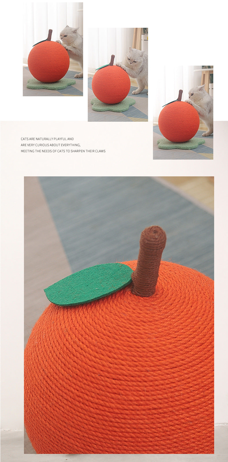 Adorable Orange-Shaped Cat Scratcher - Durable Sisal & Soft Base (Large size: 30x30x33cm) - Image 4