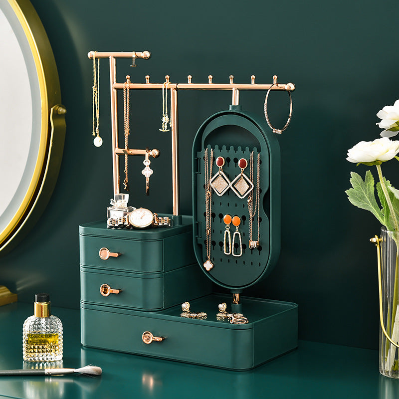 Elegant Green Jewelry Organizer with Mirror - Multi-Layer Storage & Display Stand (25x15x37.5cm) - Image 2