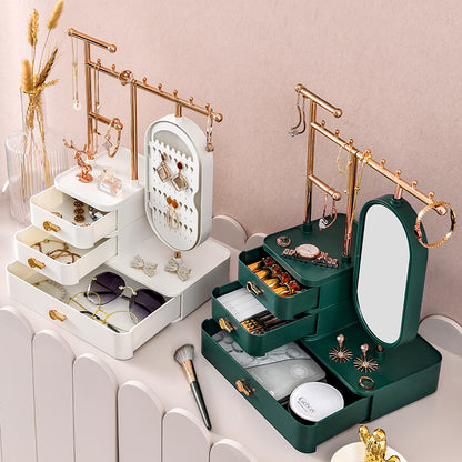 Elegant Green Jewelry Organizer with Mirror - Multi-Layer Storage & Display Stand (25x15x37.5cm) - Image 3