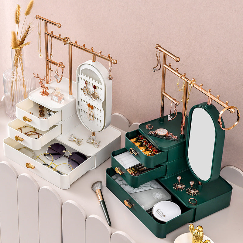 Elegant White Jewelry Organizer with Mirror - Multi-Layer Storage & Display Stand (25x15x37.5cm) - Image 3
