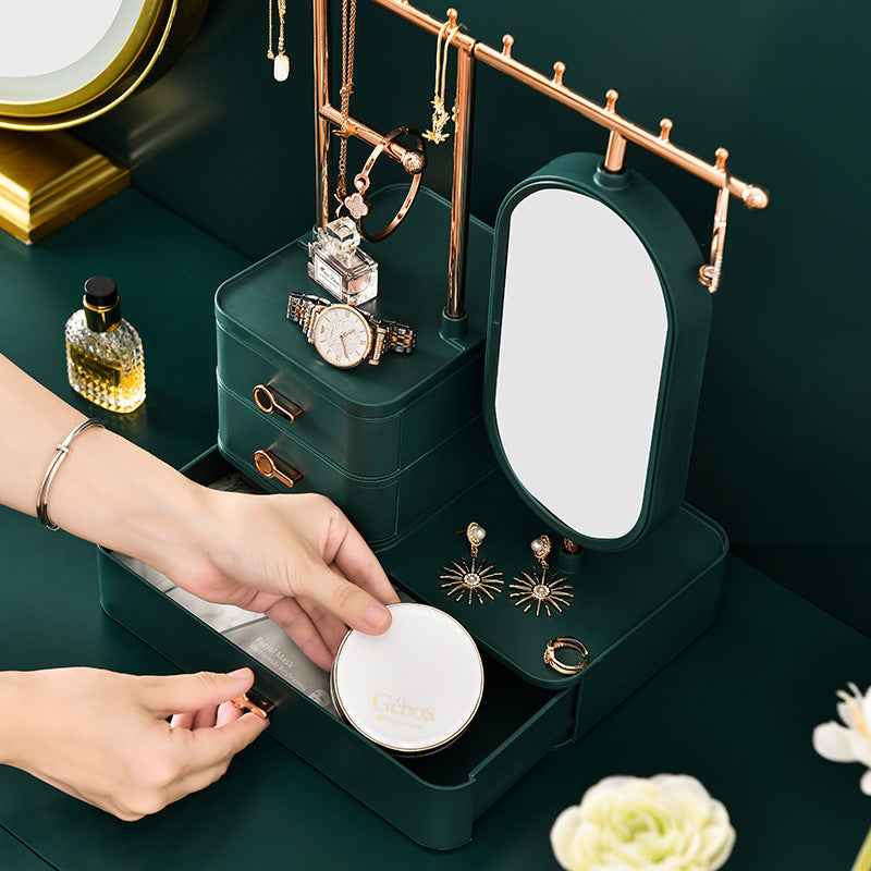 Elegant White Jewelry Organizer with Mirror - Multi-Layer Storage & Display Stand (25x15x37.5cm) - Image 4