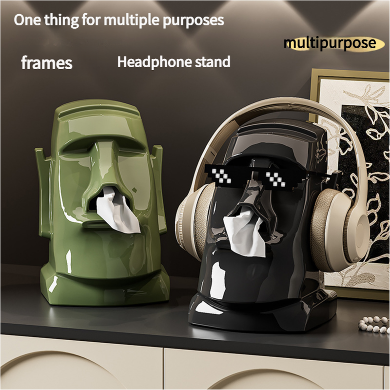 Cream White Versatile Desktop Headphone Stand & Tissue Box (23.5x17x14.5cm) - Image 3