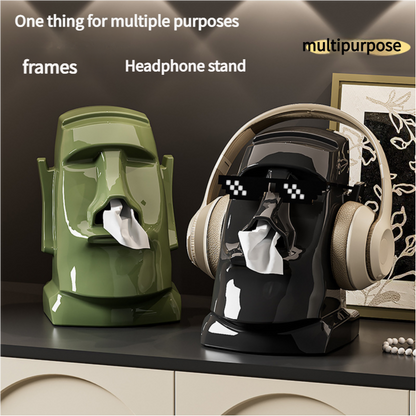 Cream White Versatile Desktop Headphone Stand & Tissue Box (23.5x17x14.5cm) - Image 3