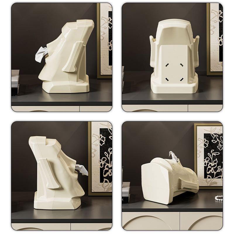 Cream White Versatile Desktop Headphone Stand & Tissue Box (23.5x17x14.5cm) - Image 4