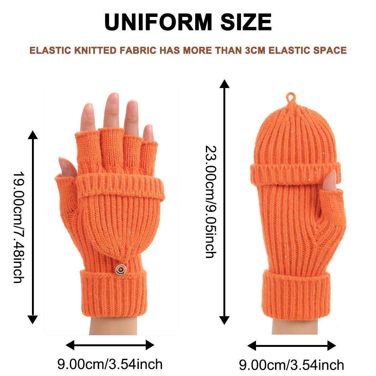 Black Winter Convertible Mittens - Warm Knitted 2-in-1 Fingerless Gloves with Flip Top Cover for Cold Weather - Image 4
