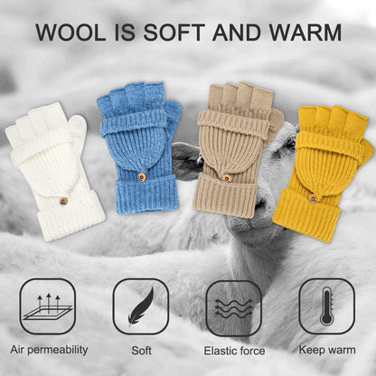 Wine Red Winter Convertible Mittens - Warm Knitted 2-in-1 Fingerless Gloves with Flip Top Cover for Cold Weather - Image 5
