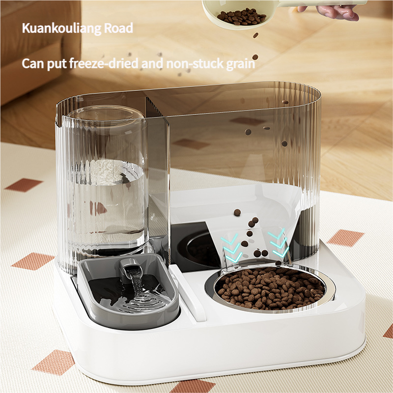 Automatic Pet Feeder and Water Bowl - 2-in-1 Grey Stainless Steel Bowl Cat Feeding Station - Image 3