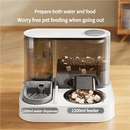 Automatic Pet Feeder and Water Bowl - 2-in-1 Yellow Stainless Steel Bowl Cat Feeding Station - Image 2