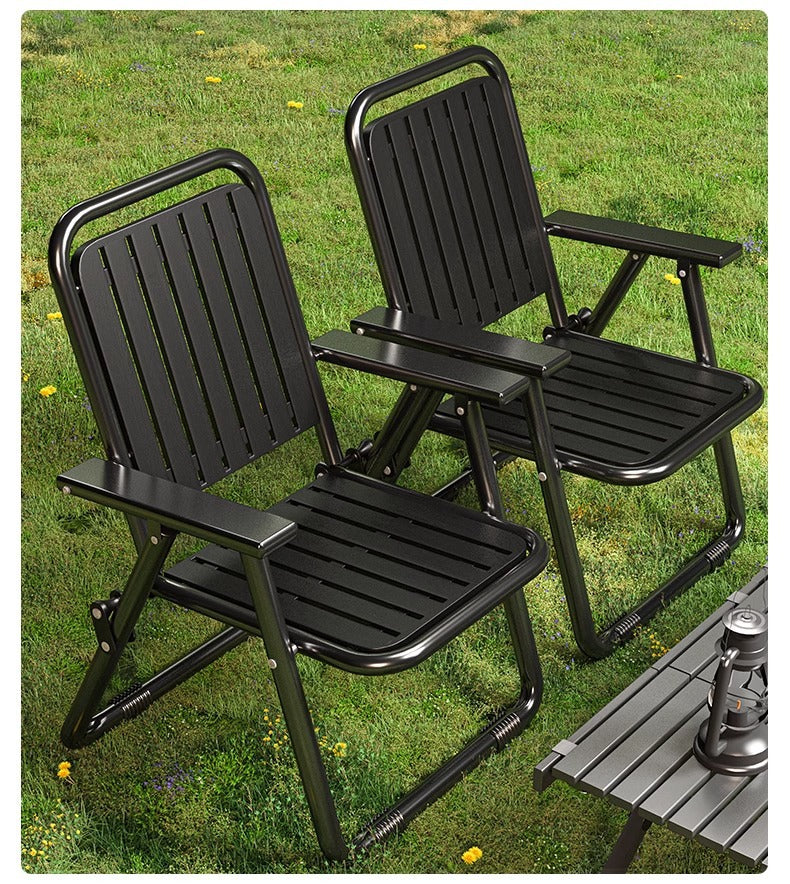 Black Portable Folding Chair - Outdoor Beach and Camping Recliner - Image 6