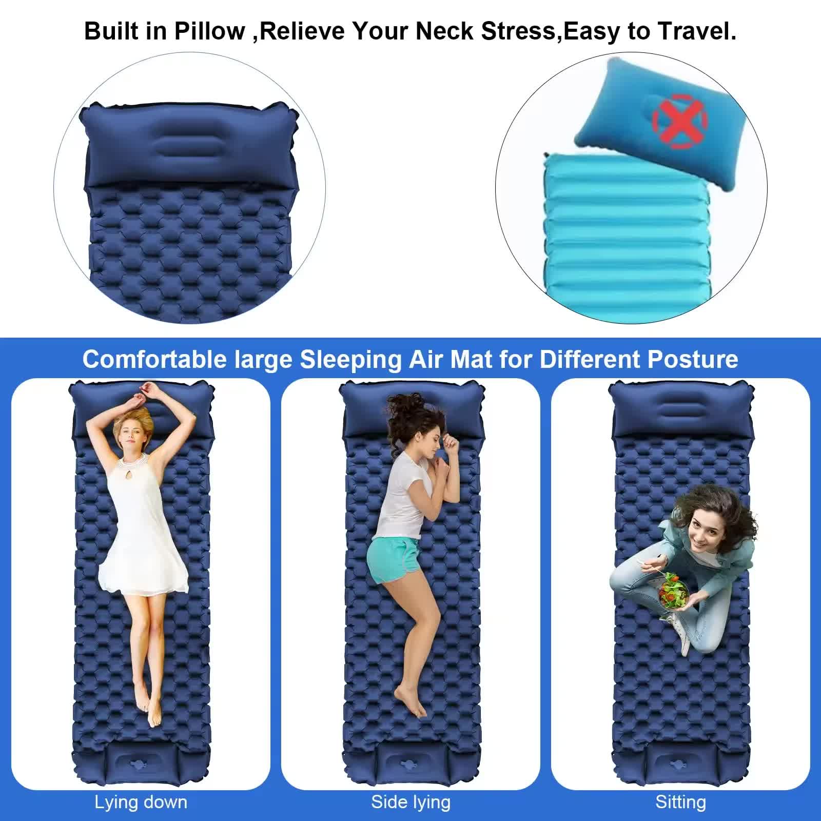Grey Portable Outdoor Inflatable Mat - Foot-Operated Camping Sleeping Pad - Image 5