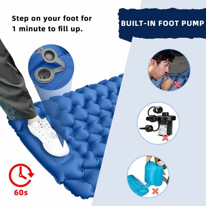 Orange Portable Outdoor Inflatable Mat - Foot-Operated Camping Sleeping Pad - Image 2