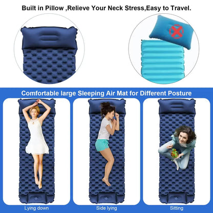Orange Portable Outdoor Inflatable Mat - Foot-Operated Camping Sleeping Pad - Image 5