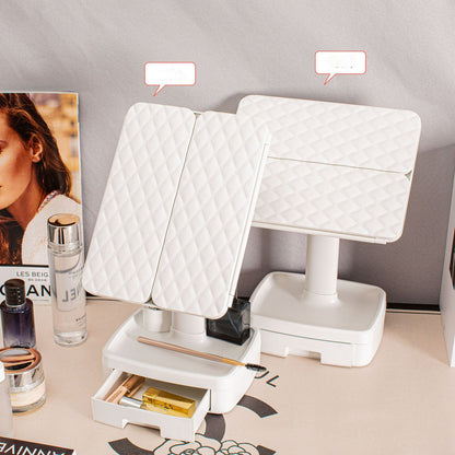 Elegant Tri-Fold Shell LED Vanity Mirror - Smart Makeup Gift with Storage & Illumination - Image 5