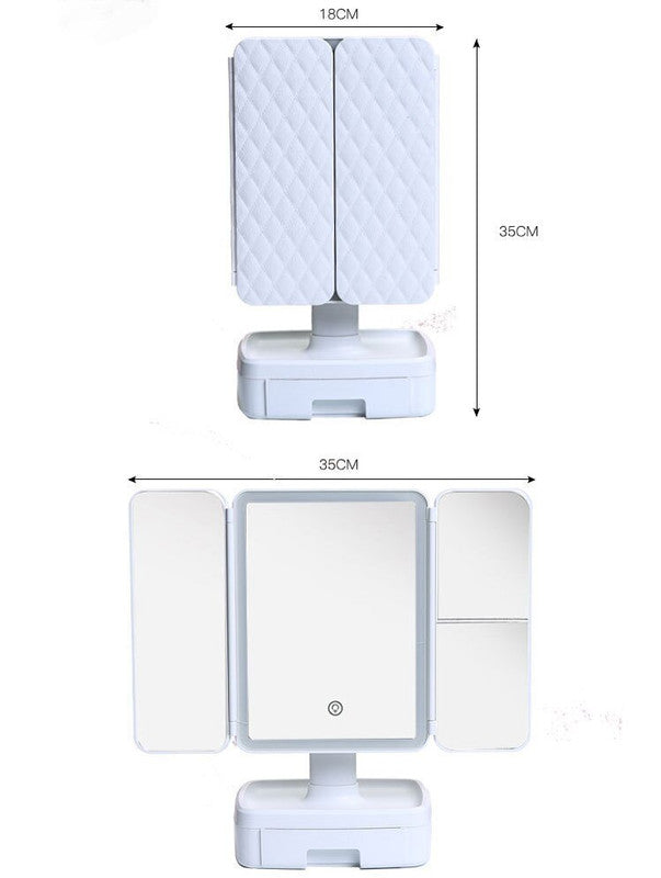 Elegant Tri-Fold Shell LED Vanity Mirror - Smart Makeup Gift with Storage & Illumination - Image 6