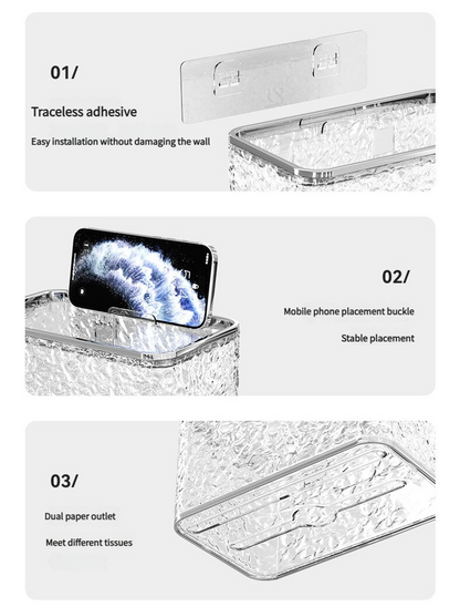 2PCS Stylish Double-Layer Transparent Grey Wave-Textured Tissue Box Holder - Stylish Bathroom Storage - Image 3