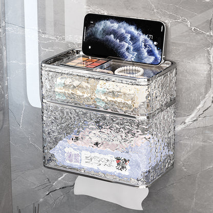 2PCS Stylish Double-Layer Transparent Grey Wave-Textured Tissue Box Holder - Stylish Bathroom Storage - Image 5