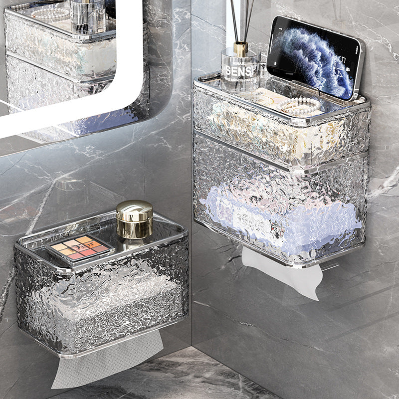 2PCS Stylish Double-Layer Transparent Grey Wave-Textured Tissue Box Holder - Stylish Bathroom Storage - Image 6