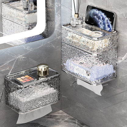2PCS Stylish Double-Layer Transparent Grey Wave-Textured Tissue Box Holder - Stylish Bathroom Storage - Image 6
