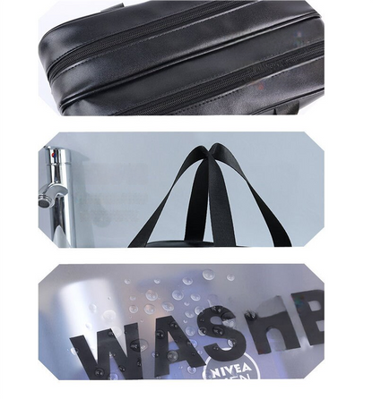 2PCS Dual-Layer Transparent PU Cosmetic Pouch - Wet and Dry Separation, Large size(31*15*20cm)- milk apricot white - Image 4