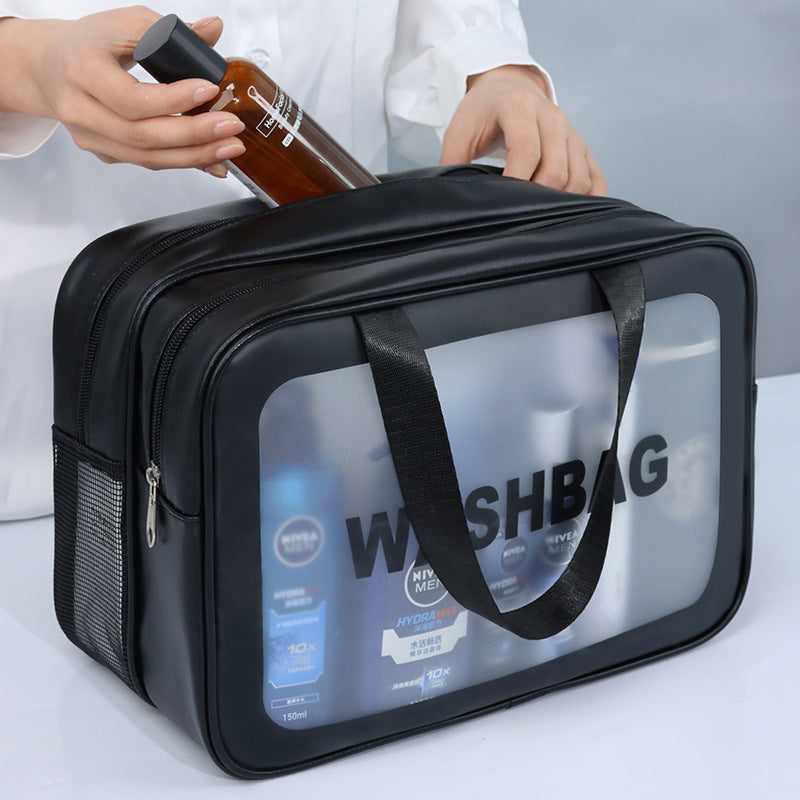 2PCS Dual-Layer Transparent PU Cosmetic Pouch - Wet and Dry Separation, Large size(31*15*20cm)- Pink - Image 5
