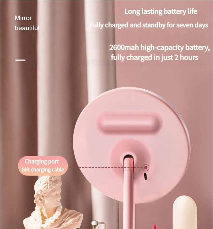 3PCS LED Makeup Mirror with Lights - Portable Tabletop Vanity Mirror, INS Style, Pink - Image 2