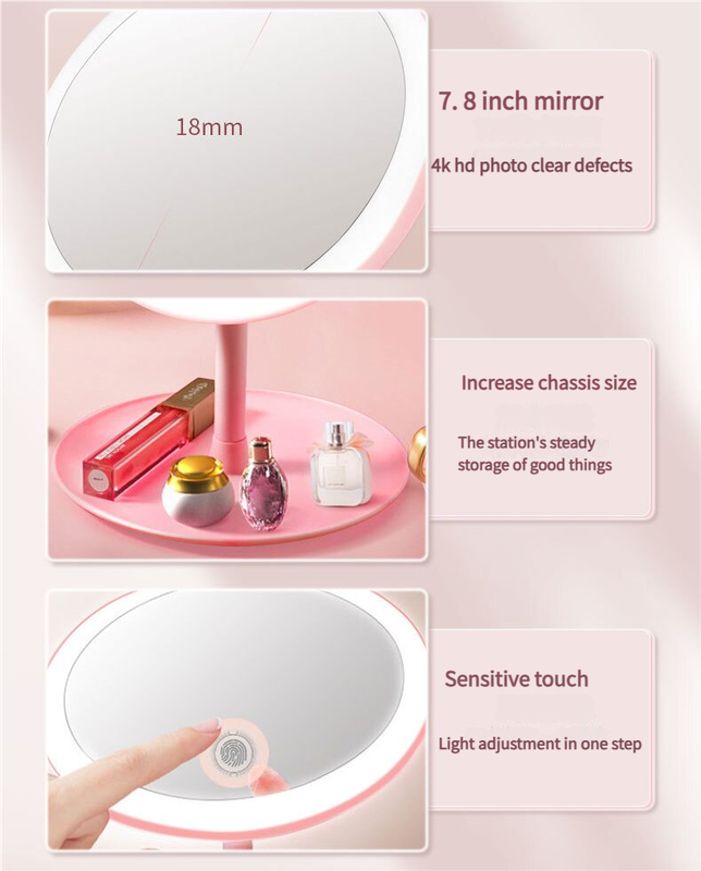 3PCS LED Makeup Mirror with Lights - Portable Tabletop Vanity Mirror, INS Style, Pink - Image 5